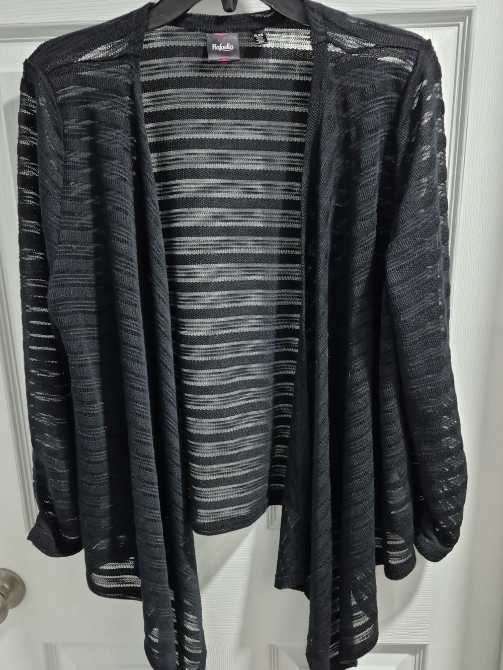 Rafaella Black Sheer Striped Open-Front Cardigan